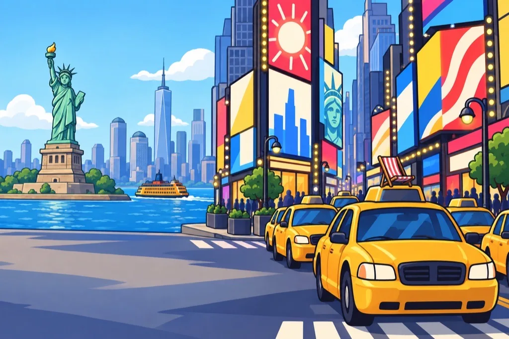 A painted postcard of New York.