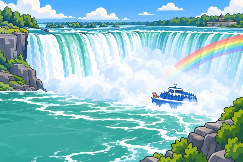 A painted postcard of Niagara Falls.