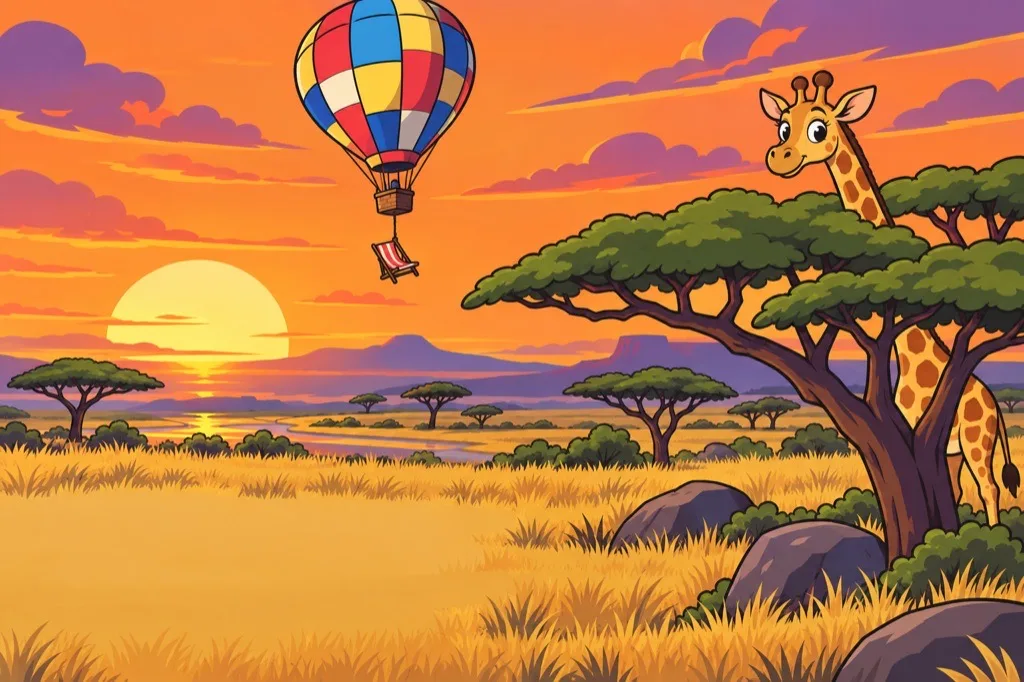 A painted postcard of The Serengeti, Tanzania.